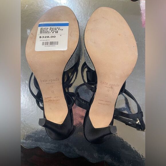 Kate Spade New York Ivy Silver Fine Glitter Black Heels Size 9 NWT - Picture 9 of 14